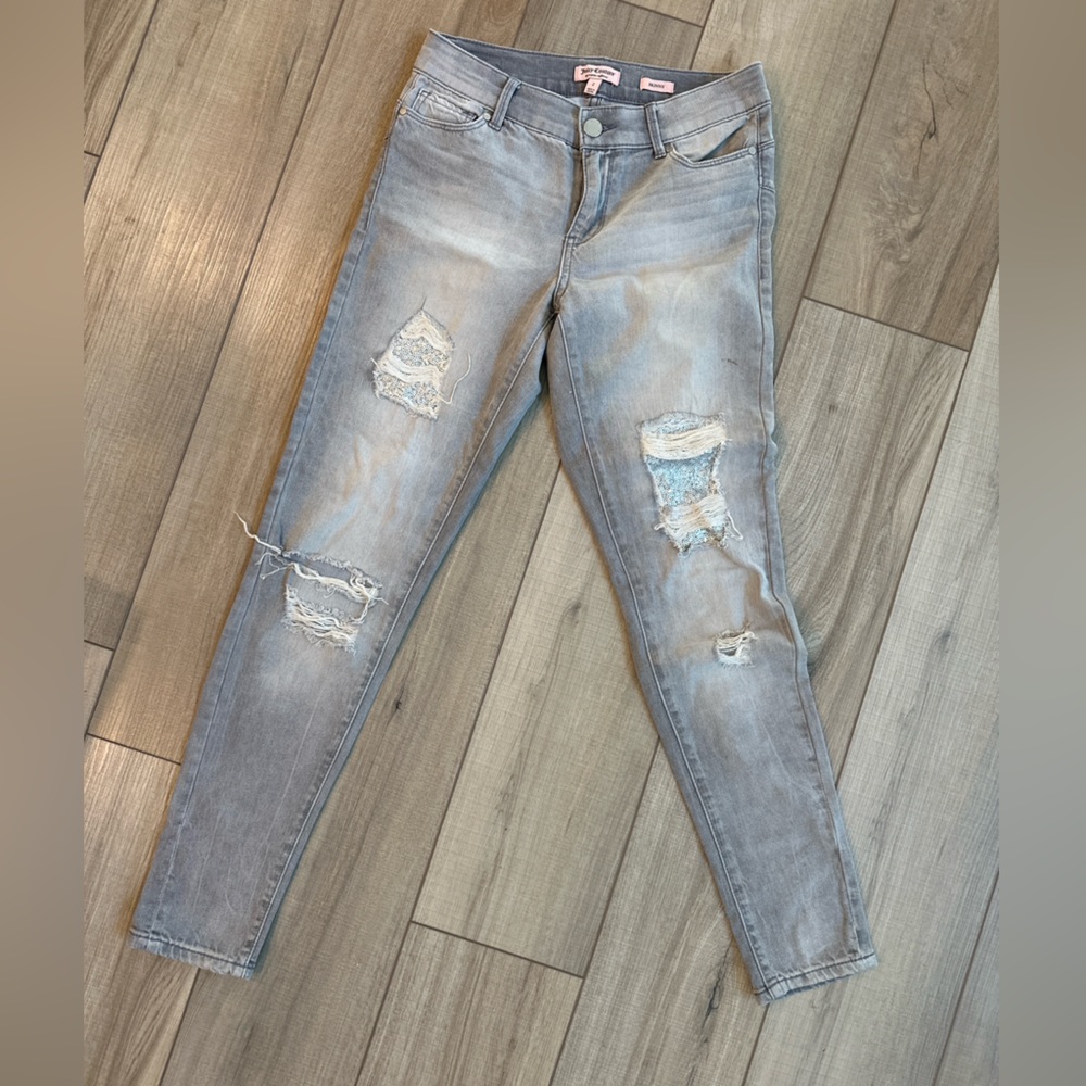 Juicy Couture Light Grey Skinny Jeans with sequin patches